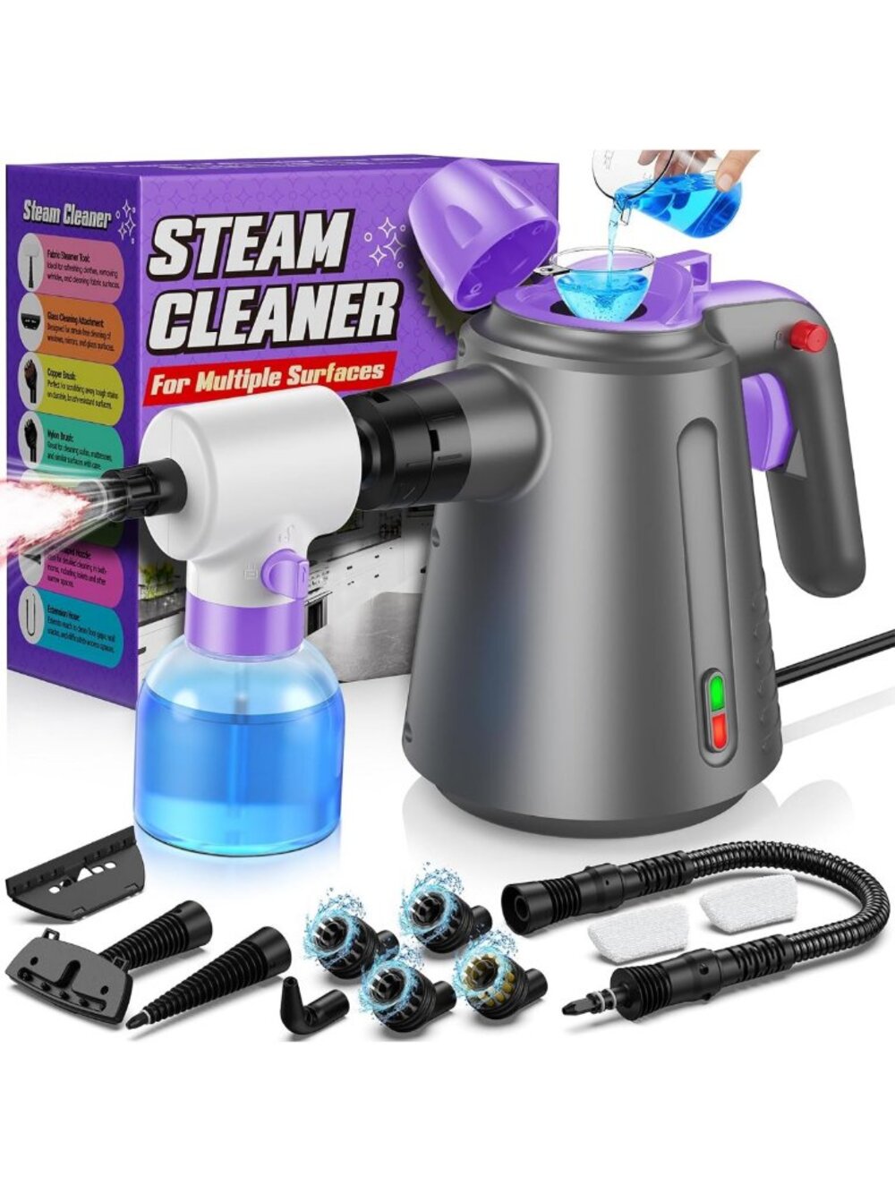 Handheld Steam Cleaner for Home - Multi-Purpose Upholstery & Carpet Cleaner with